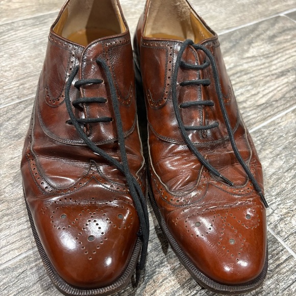 STEEPLE GATE Mens Leather Brown Wingtip Dress Shoes Sz 9.5 Preppy Academia Italy - Picture 4 of 11